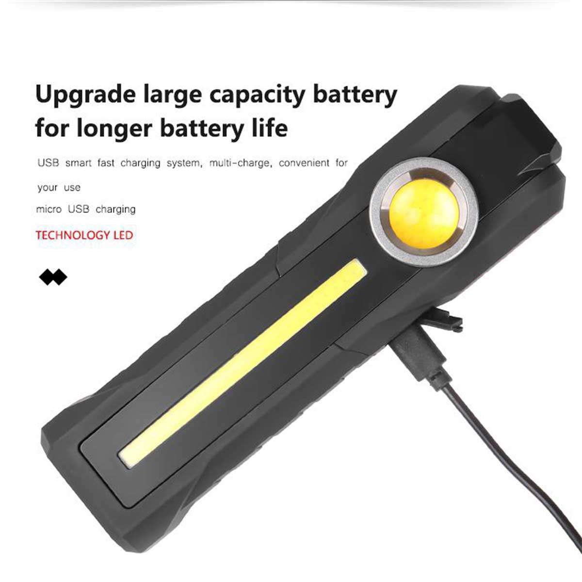 Flashlight Stick Rechargeable LED COB Work Strong Lamp Portable Magnetic Folding USB Charging Handheld Flashlight