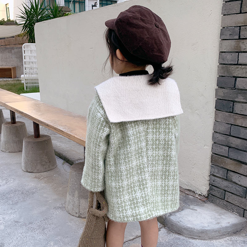 Winter koreaanse kinderkleding babymeisjes omslagkraag enkelrijs geruite prinses wollen jas 2-8 jaar kinderjas