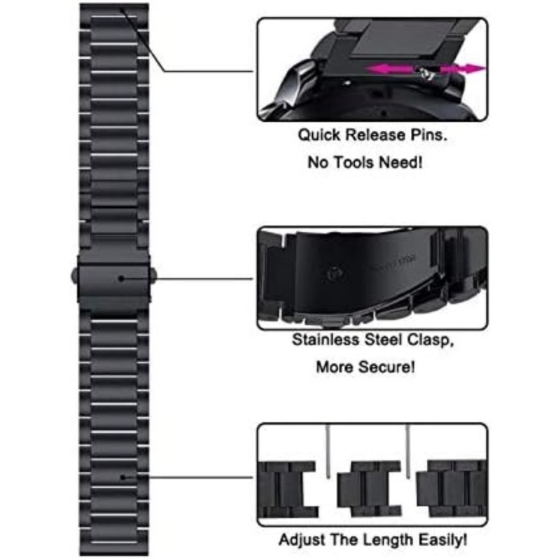 18mm metallremmar för garmin venu 3s föregångare 265s venu 2s vivomove 3s vivoactive 4s stålbandsarmband för huawei talkband  b5