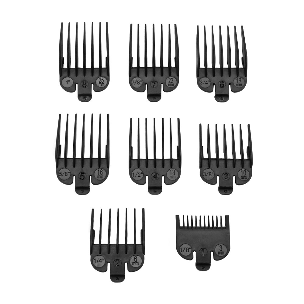 10 pcs 3-25mm Universal Hair Clipper Guide Limit Comb Trimmer Guards Attachment Styling Barber Tools: Black  8PCS