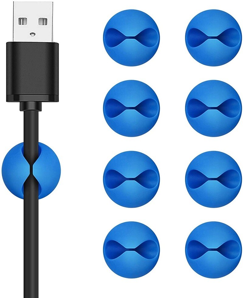 8 pçs cabo organizador clipes de gestão de cabo auto adesivo suporte de fio sistema clipes multiuso para computador de carregamento elétrico: 8 pcs  Blue