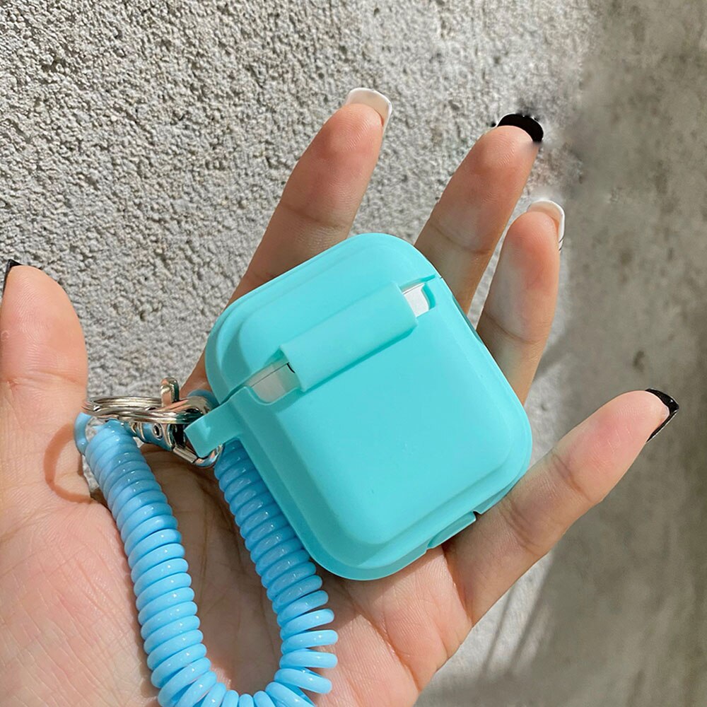 Hülle für Airpods 1/2/3/4, Silikon, einfarbig, schützende Kopfhörer-Abdeckung für Apple Air Pods Pro 2, Feder, flexible Kette, Schlüsselanhänger
