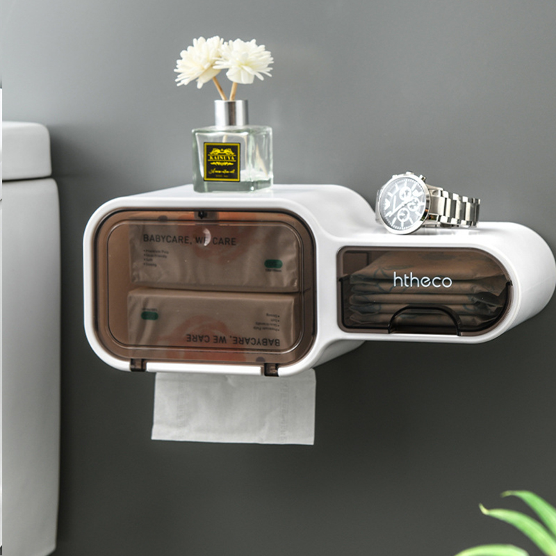 Bathroom Toilet Paper Holder Paper Tissue Box Plastic Toilet Dispenser Wall Mounted Roll Paper Storage Box Free Punching