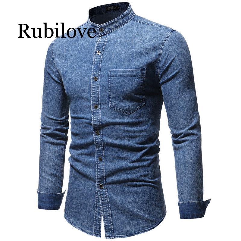 Dongeriskjorte herre fritidsskjorte slim fit langermet denimskjorte dongerijakke pluss størrelse m -3xl: Blå / Xxxl
