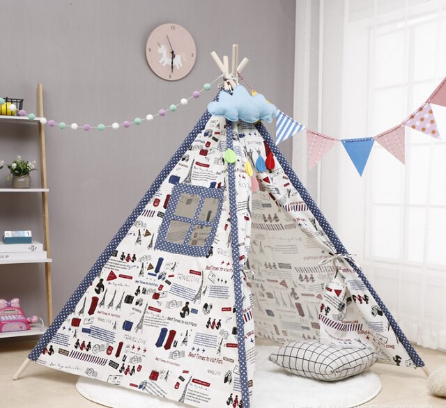 1.35m Large Unbleached Canvas House Tipi Tent Portable Kids Tent Indian Play Tents Children's Tents Little House Room Decoration: 5