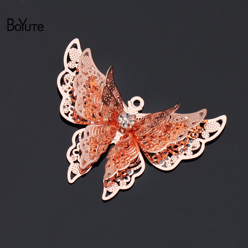 BoYuTe 10Pcs 25*35MM Metal Brass Filigree Butterfly Pendant Charms for Jewelry Making Accessories: Rose Gold Plated