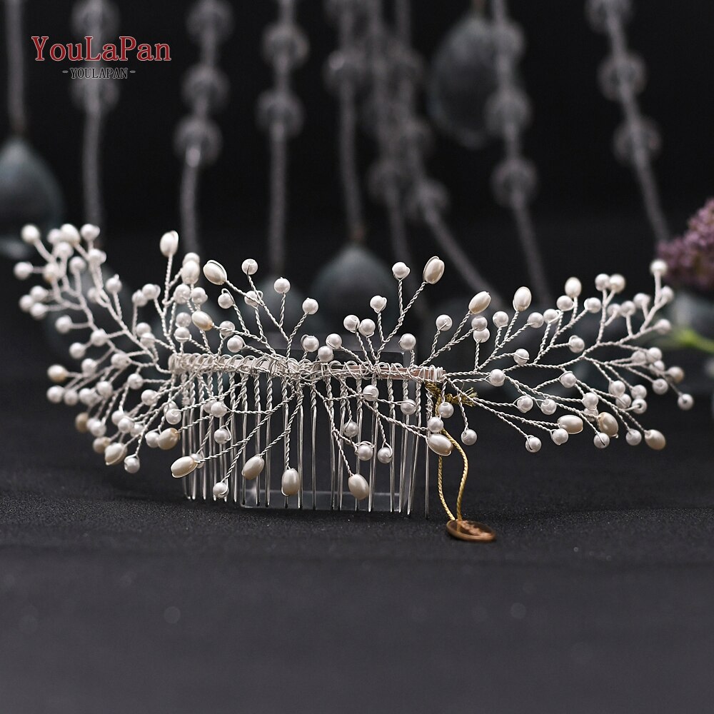 YouLaPan, peineta de boda, tocado de perlas, pinza para el pelo para el cabello para novia, tocados de boda, joyería para el pelo de novia HP182