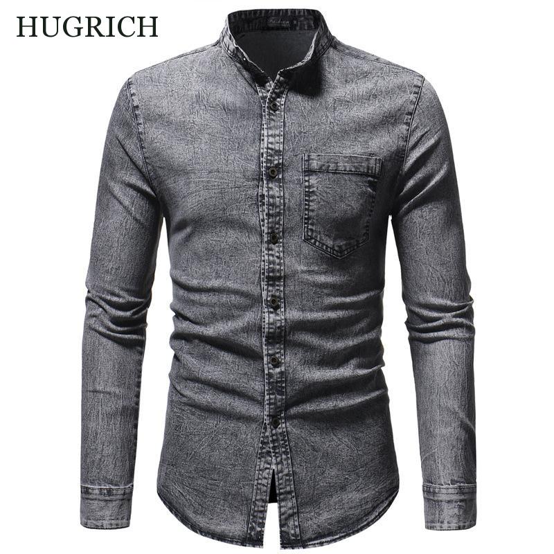 Dongeriskjorte herre fritidsskjorte slim fit langermet denimskjorte dongerijakke pluss størrelse m -3xl