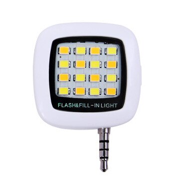 Portátil de 3,5mm Mini Selfie Flash LED de luz RK05 para cámara iPhone, IOS, Android Smartphone múltiples Selfie sincronización fotografía: White