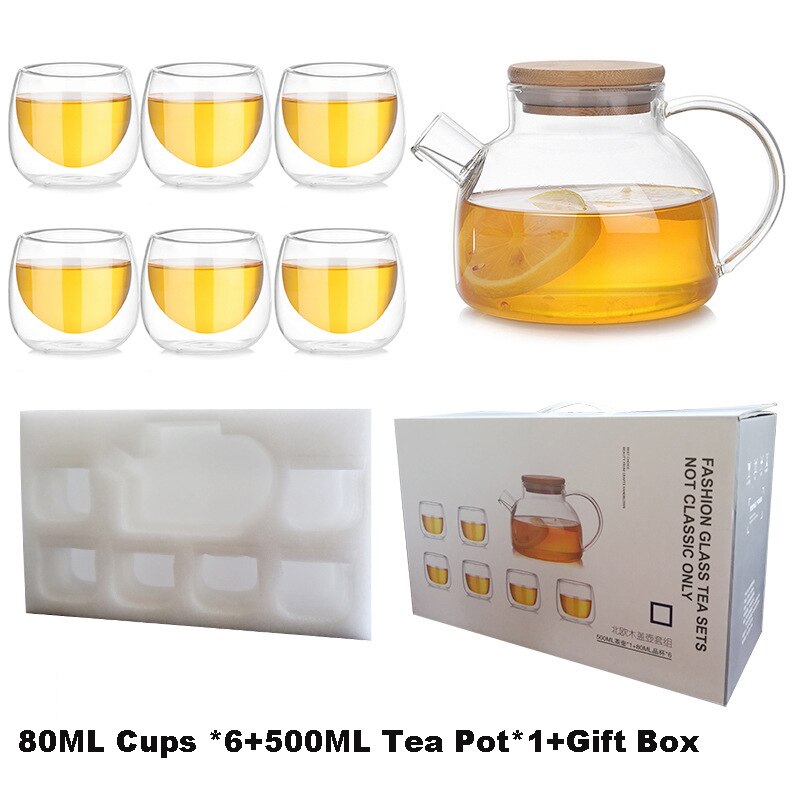 Heat Resistant Glass Teapot Chinese Kung Fu Tea Set Puer Tea Kettle Coffee Pot Tea Cup Healthy Tea Set Hand: 1Tea Pot 6Cups Box