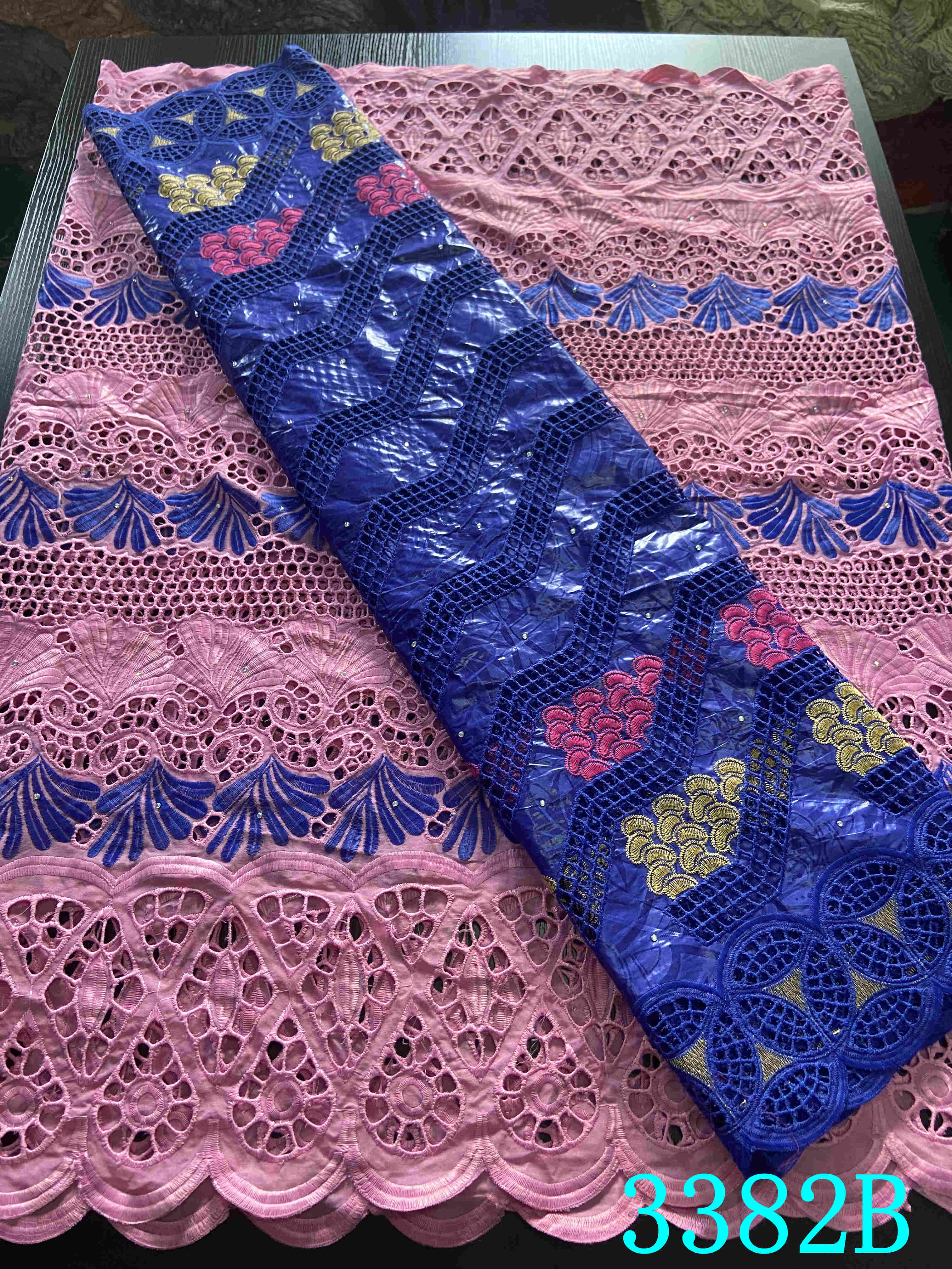Dentelle sèche Bazin, tissu Bazin, 2.5 + 2.5 mètres, tissu de , dentelle africaine, guinée, africaine, Voile de suisse, YA3382B: Picture 8