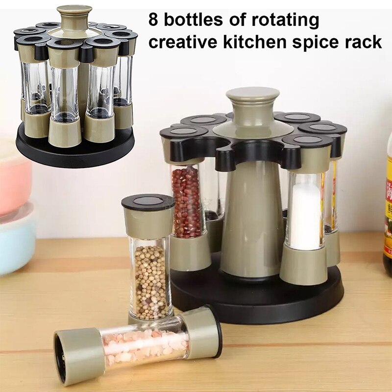 8Pcs/Set 360 Rotating Spice Jar Rack Salt Pepper C... – Vicedeal