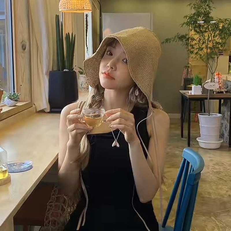 Forårssommer loli halmhat rejse ved havet skygge raffia hæklet hat kvindelige solhat hatte til damer turban hat