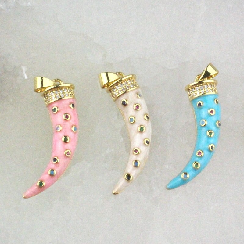 30*8mm 10 teile/los bunte emaille mit cz anhänger, Horn bilden emaille charme, Armbinde/halskette schmuck zubehör