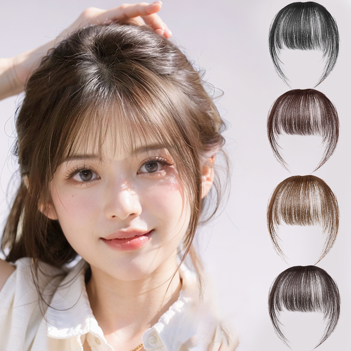 Flequillo de pelo sintético Natural, accesorios para el cabello, extensión de cabello con Clip para la frente para mujer con curvatura Natural de patillas