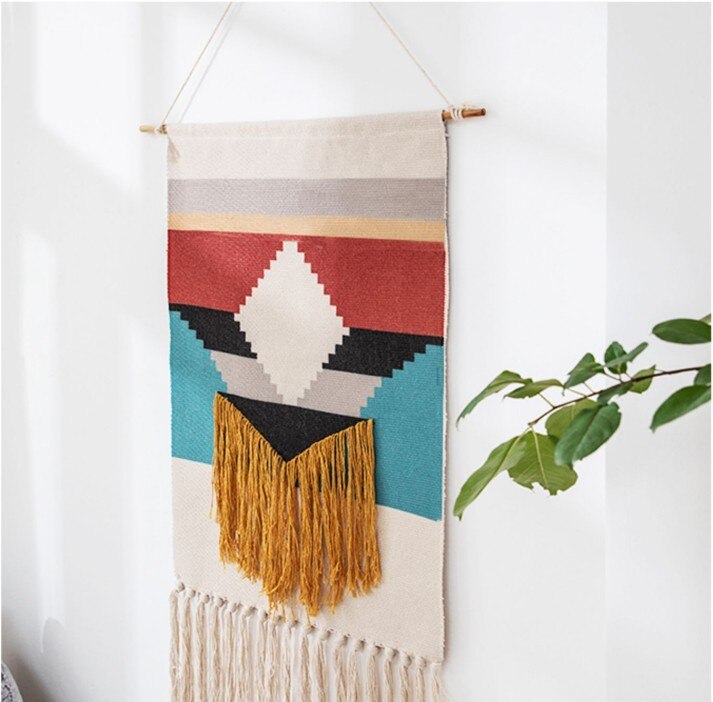Boho Home Decor Macrame Wall Hanging Tapestry Cotton Tassel Handmade Woven geometric canvas Art background cloth tapestry: 2