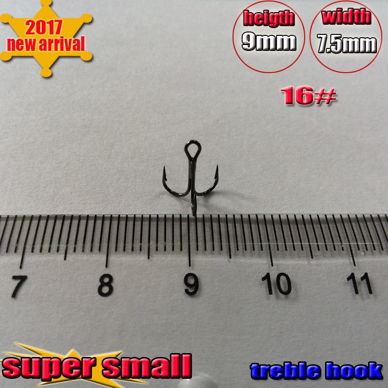 Anzuelo triple tamaño de anzuelos de pesca 16 # número: 50 unids/lote, anzuelo triple súper pequeño de acero al carbono, novedad de