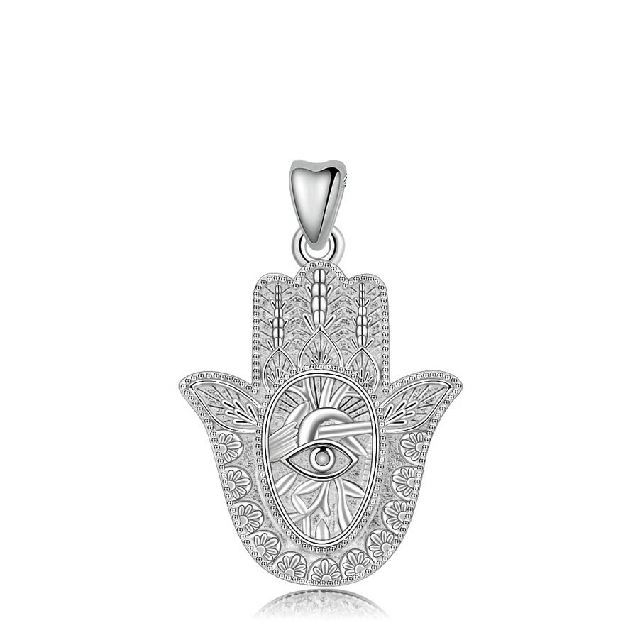 Eudora 925 sterling sølv ondt øje hamsa hånd vedhæng halskæde til mænd kvinder engel opkald fine smykker til cyd 312: Hvid