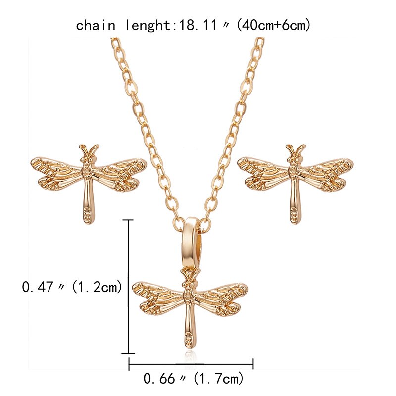 RINHOO Gold Color Jewelry Sets For Women Butterfly Owl Elephant Bird Animal Necklace Earrings Set Jewelry Set Wedding Jewelry: dragonfly