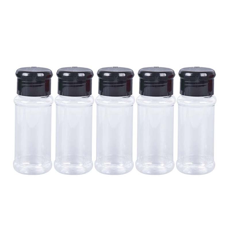 5Pcs Plastic Spice Zout Peper Shakers Kruiden Jar Bbq Kruiderij Azijn Fles: Black