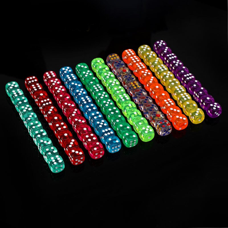 11 Stks/partij Dobbelstenen Set 11 Kleuren Transparant Acryl 6 Zijdige Dobbelstenen Voor Club/Party/Familie Games 16Mm Dobbelstenen