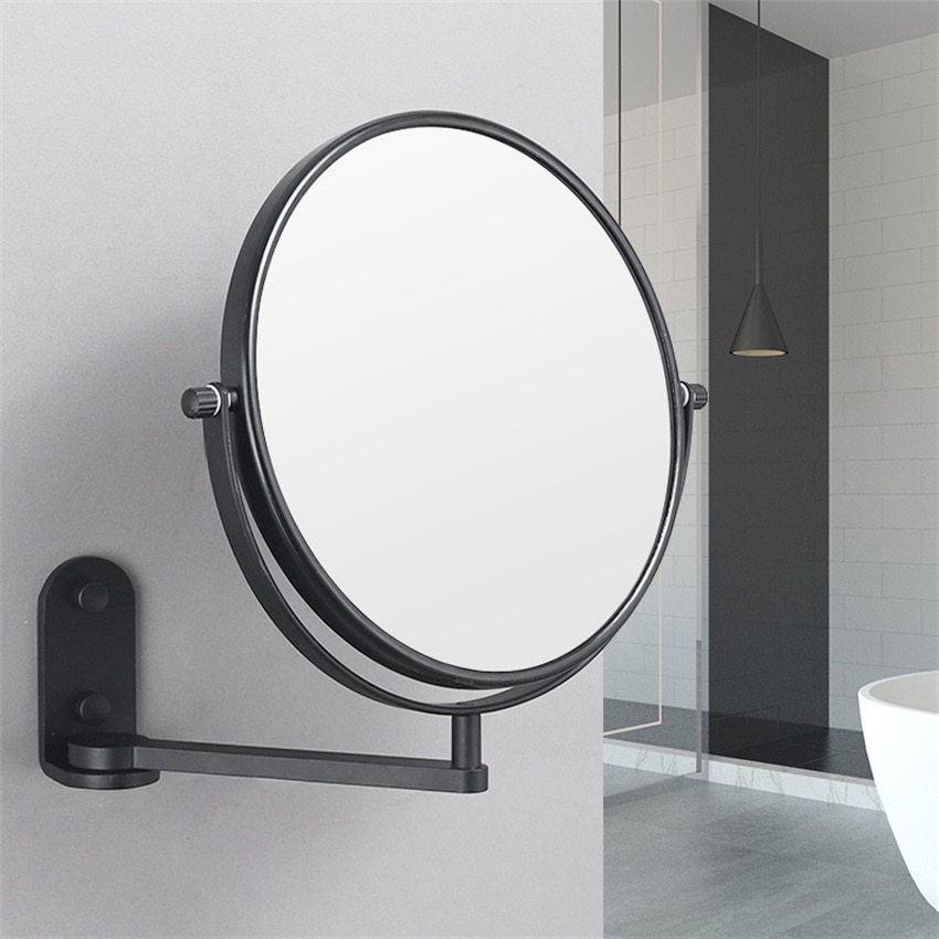 Espejo plegable de pared giratorio de doble cara para maquillaje, accesorios para cuarto de baño, aumento 1x y 3X, montaje en pared sin taladro, brazo extensible, para afeitado