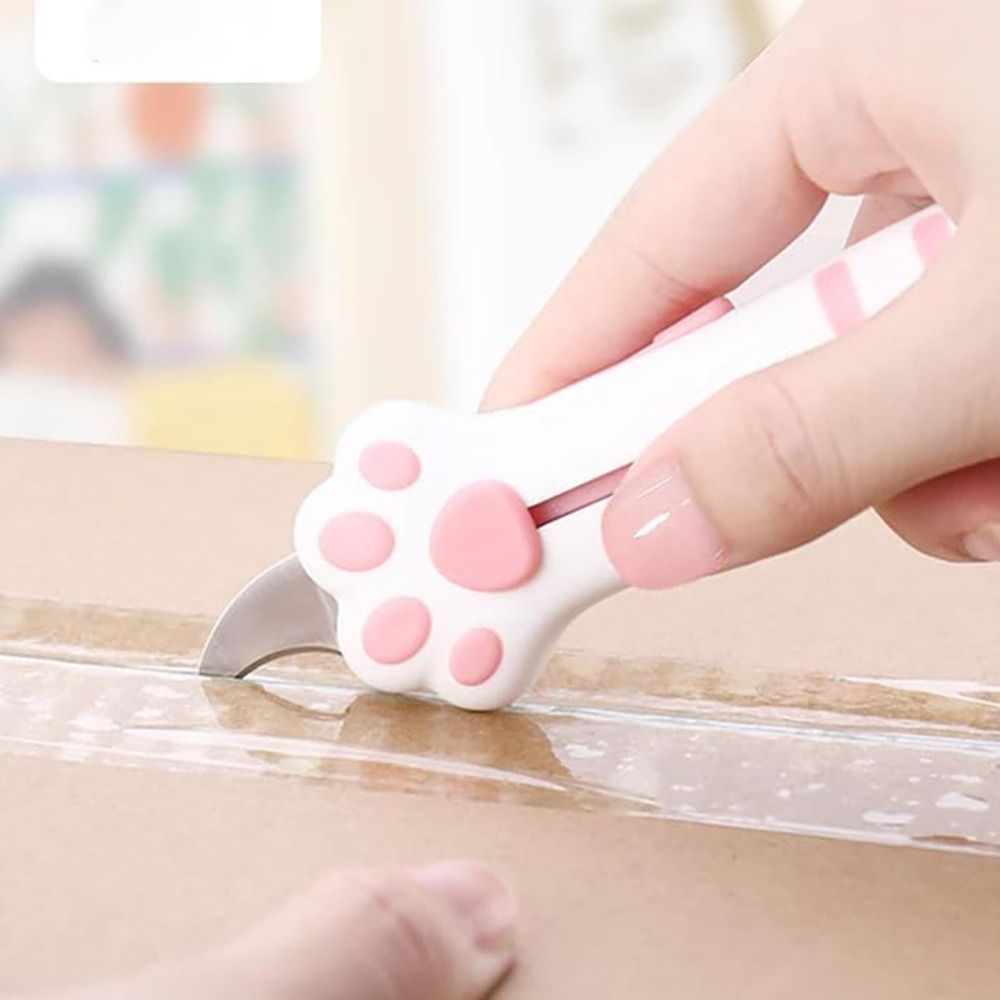 Portable Plastic Cat Paw Box Cutter Cartoon School Office Supplies Cat Box Paper Cutter Retractable Letter Opener