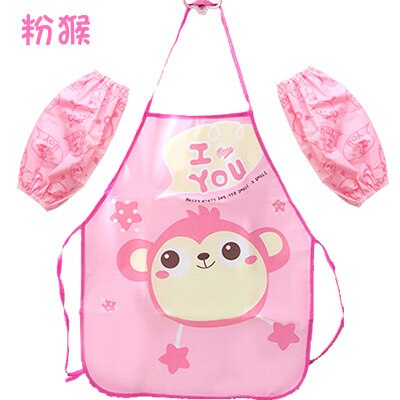 3 Stks/set Baby Kid Mooie Cartoon Dier Waterdichte Antifouling Schort Pvc Kinderen Jongen Meisje Mouwloze Slabbetjes Keuken Voeden Stuff: monkey