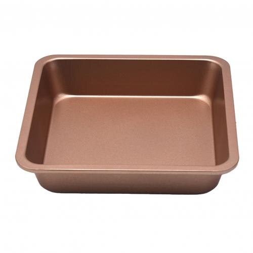 8 inch Carbon Steel Non-stick Square Cake Pan Baking Tray Kitchen Bakeware Tool: Champagne Golden