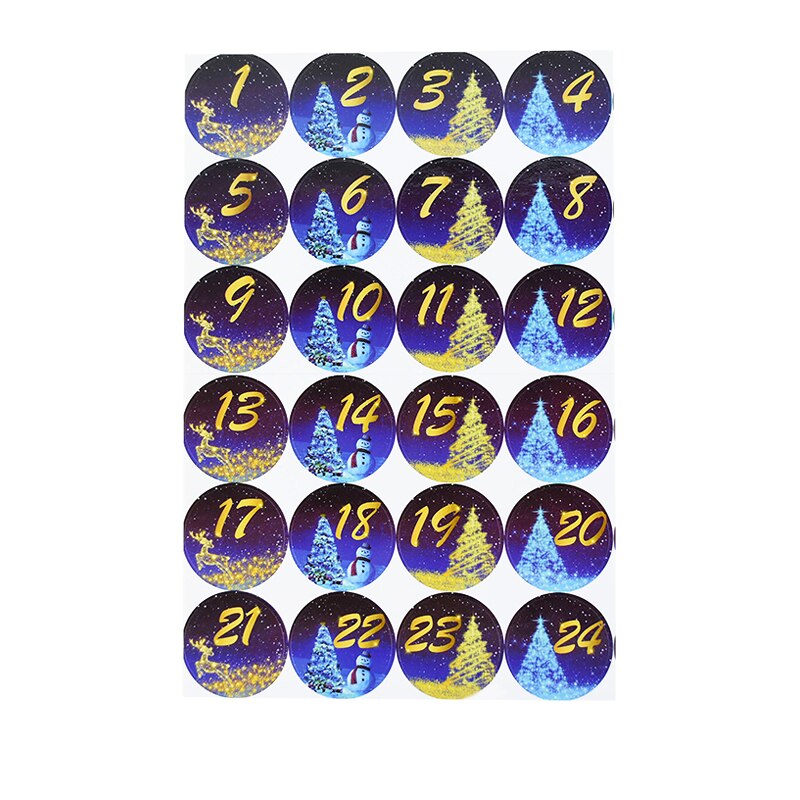 24Pcs 4.5cm Merry Christmas Advent Calendar Number Paper Stickers DIY Scrapbooking Round Christmas Sticker Label Xmas Decor: D