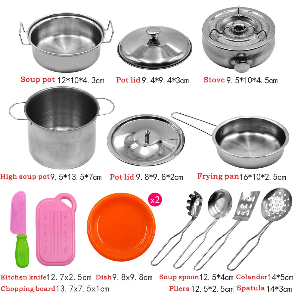 25Pcs Stainless Steel Kids House Kitchen Cooking Cookware Children Pretend Play Kitchen Playset Baking Clothes Apron