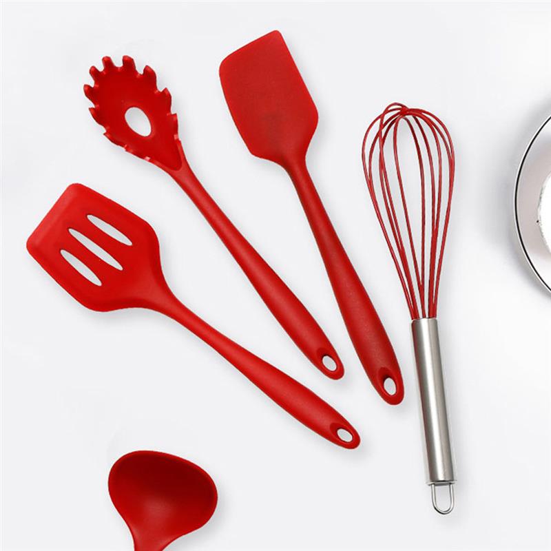 Ustensile de cuisine rouge Silicone Premium ustensile en acier inoxydable résistant à la chaleur antiadhésif sûr ustensiles de cuisine maison outil fournitures de cuisine