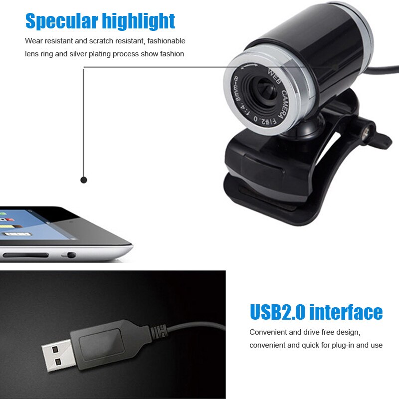 HD Webcam Desktop Laptop Web Camera Built-in Microphone Rotatable 360 Degrees for LCD Screen Notebook FAS6