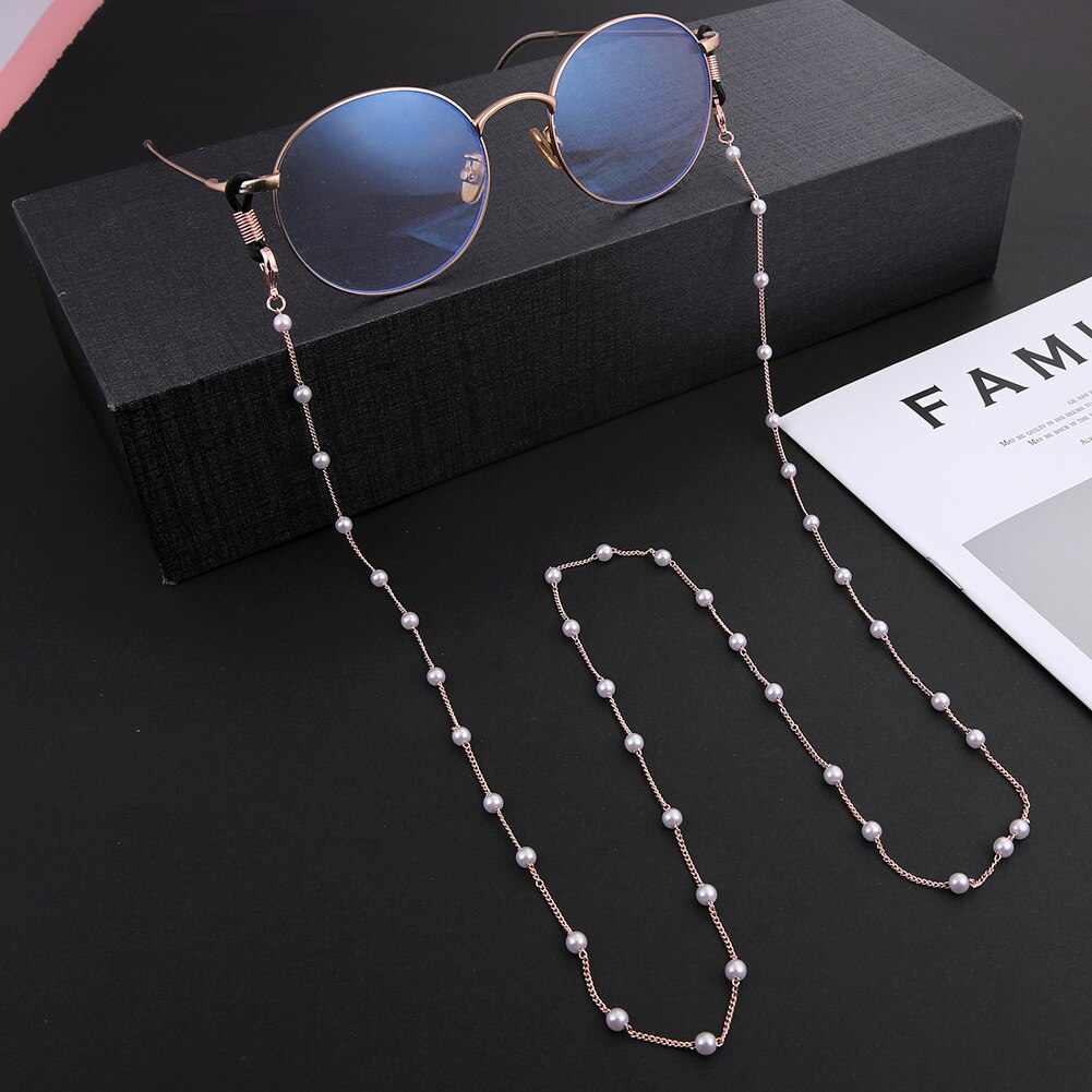 Skyrim Chic Pearl Beaded Glasses Chain Women Sunglasses Chains Lanyards Neck Strap Rope Reading Eyeglasses Cord: B-Rose Gold