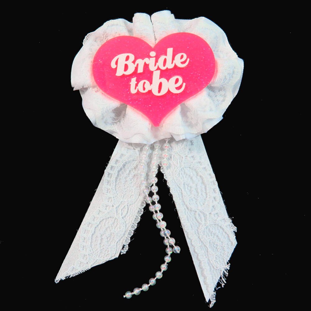 10 Pcs Roze Glitter Badge Witte Kant Lint Broche Vrijgezellenfeest Pin Bruid Om Bachelorette Verjaardag Prinses Knop: WWPINKGLITTERbridetb