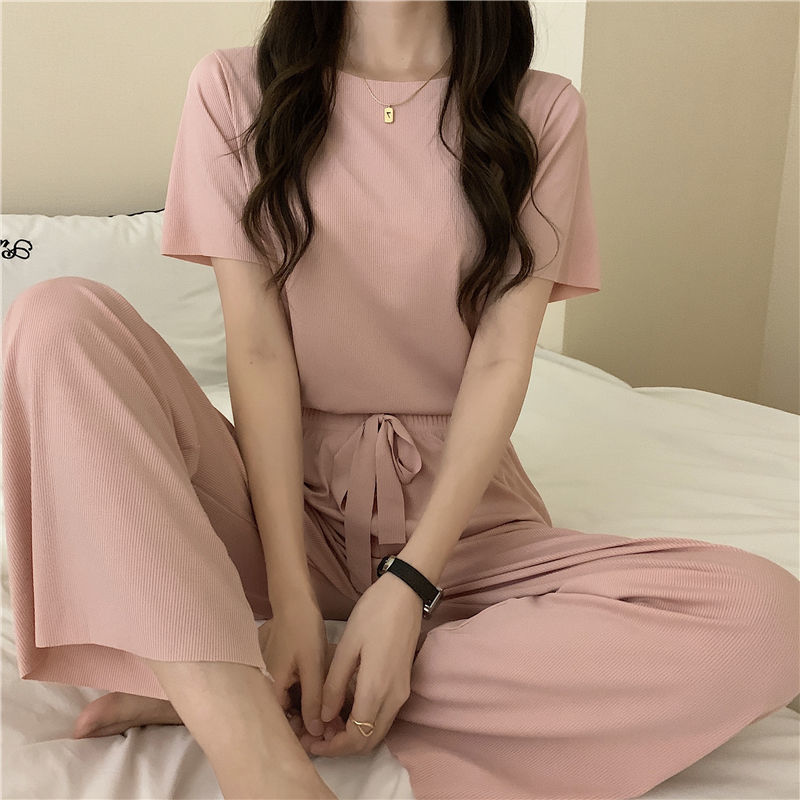 Qweek til kvinder og #39 ;s hjemmetøj sommerdragt til kvindelig is silke pyjamas nattøj pyjamas todelt sæt hjemmetøj nattøj pyjamas: Lyserød