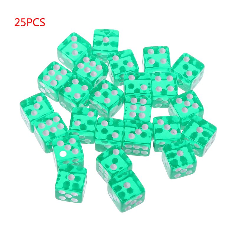 25 Pcs/Set Party Game Dice 12 Square Transparent Dices Colorful Club Play For Dungeon D & D Desktop Table Games: Green