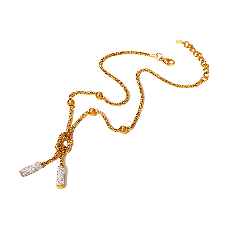 Nivora Stainless Steel Rhinestone Pendant Neck Choker Long Sweater Necklace For Women Gold Plated Jewelry طقم مجوهرات