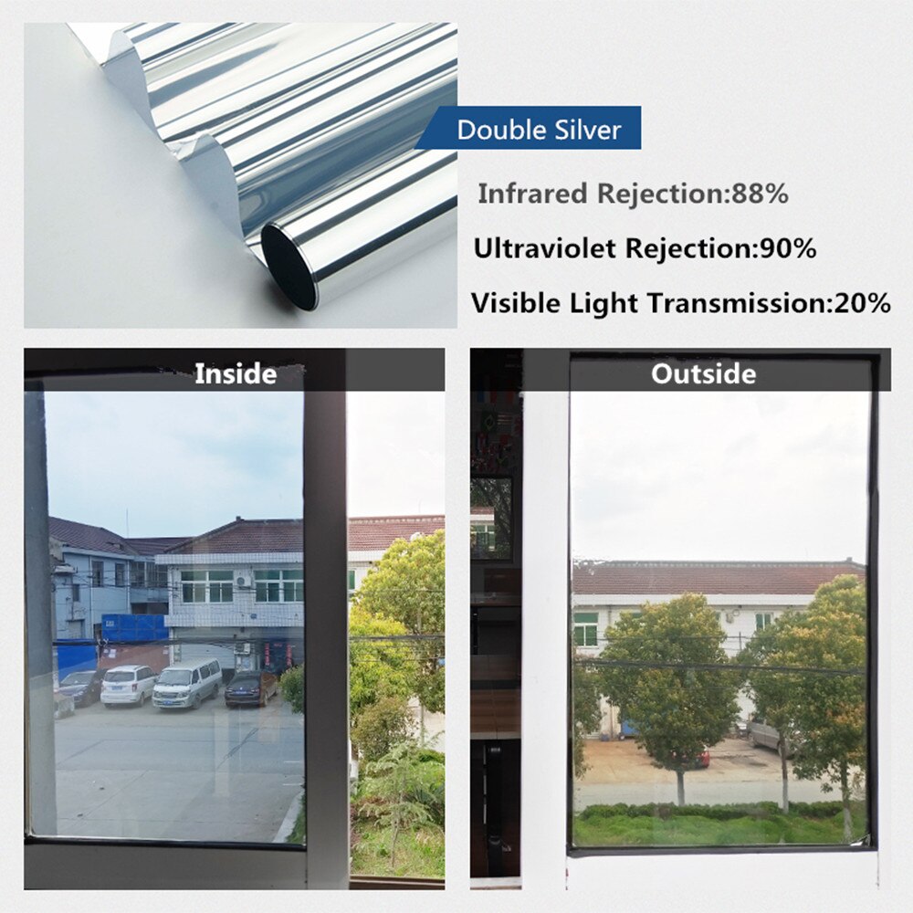 Sunice Solar Tint Privacy Window Film Silver One Way Mirrored Decorative Insulation Glass Films Stickers UV Reflective 0.6x1m