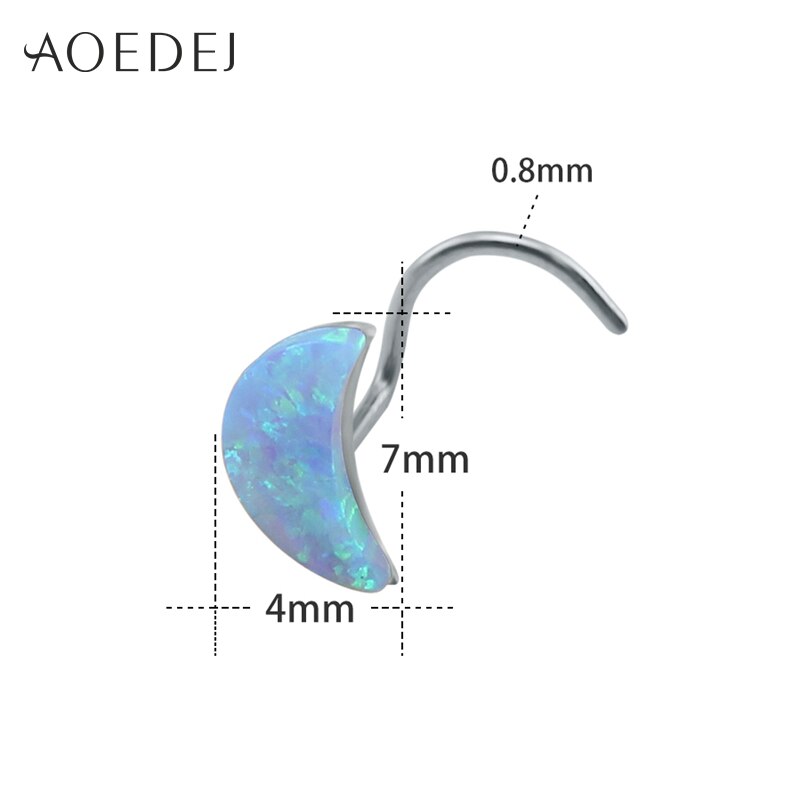 Piercing Nez - Pierre Opale Feuille Lune Bleue - Form L 20g - Bijou Corps Acier Inoxydable