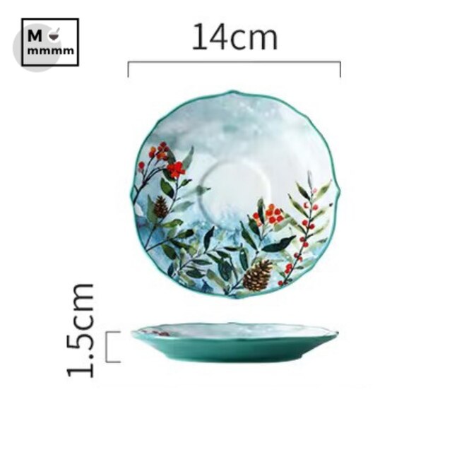 Keramik Becher Mit Untertassen Set Bts Tasse Original Frühstück Tassen Espresso Tasse Wald Tiere Tassen Kaffee Tassen Set Mit Dessert platte: E-plate