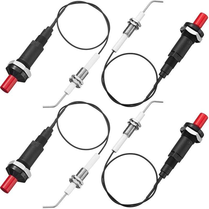 AU -4 Pieces Propane Push-Type Piezo Igniter Kit with Threaded Ceramic Electrode Ignition Plug Wire 30 cm for Gas Grill: Default Title