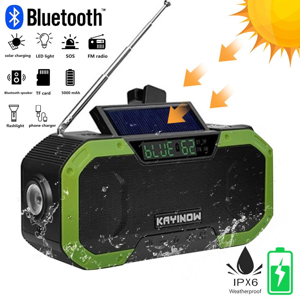 SOS Solar AM/FM Powerbank Outdoor Portable Reading Lamp Emergency Hand Crank Smart Bluetooth Speaker Alarm Usb Flashlight Radio: Green