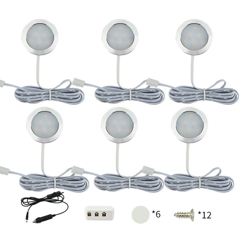 6 Pcs 12V 3W Interior LED Spot Light Energy-Saving With Car Charger Switch Set For Campers Van Caravan Motorhome