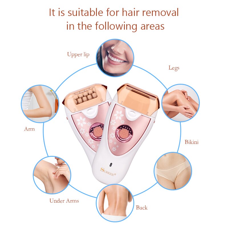 Épilateur électrique rotatif sans fil 2 en 1 pour femmes, rasoir pour visage, jambes, corps