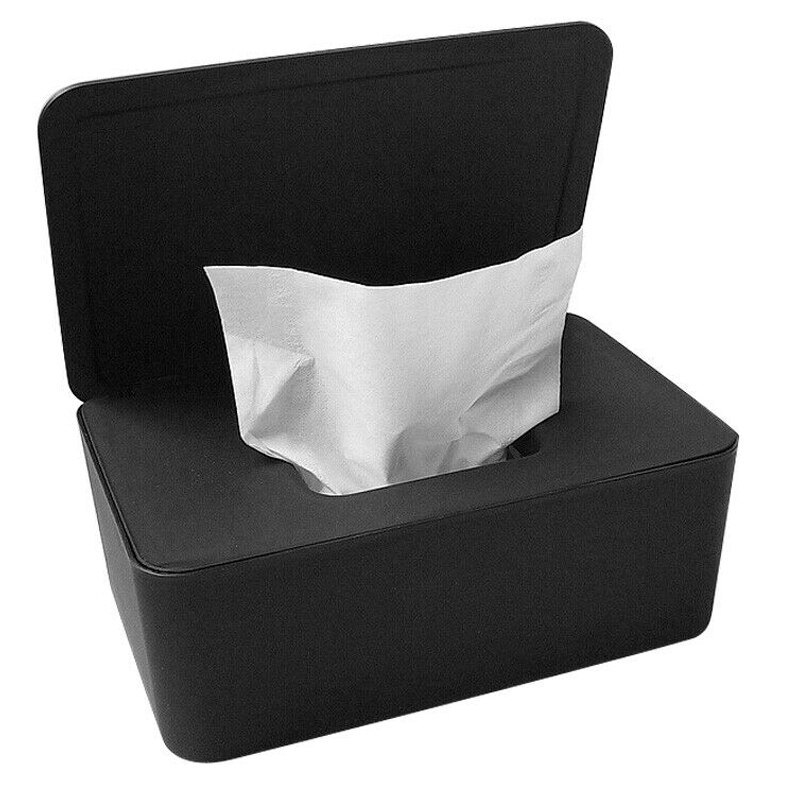 Natte Doekjes Dispenser Houder Tissue Opbergdoos Case Met Deksel Voor Home Office 18.5x12.2X7CM E2S: Black