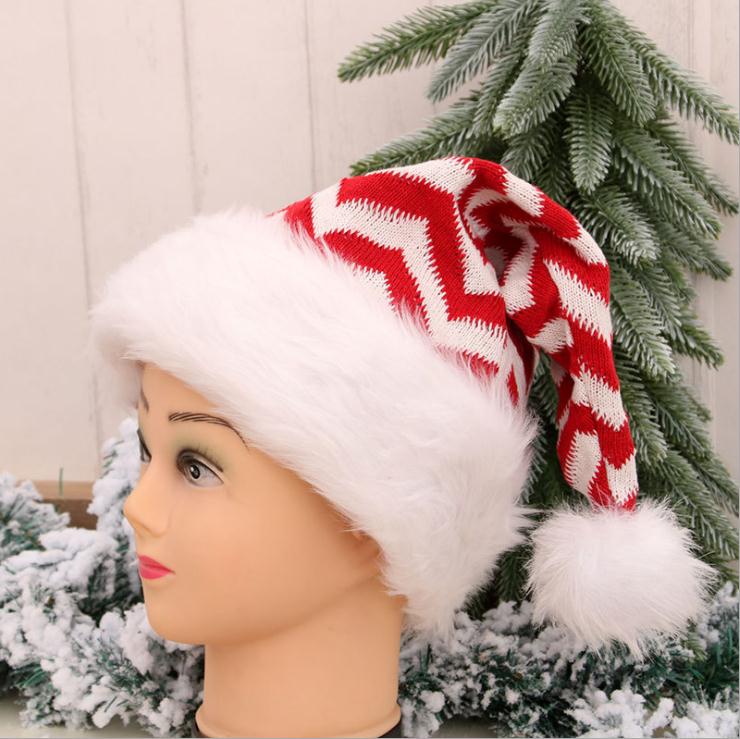 Christmas Santa Hats Stripe Color Block Fleece Knitted Cap Party Costume for Women Men: C