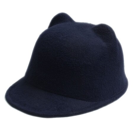 100%  uldpiger fedora hat vinter sorte djævlehorn sød kat øre dyr derby bowler dejlig kasket til børn: Mørkeblå