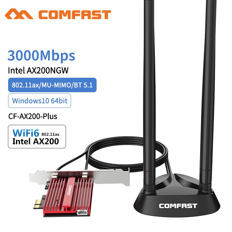 3000 mb/s Wifi 6 dwuzakresowy ambona PCIe adapter WiFi Intel AX200 karta Wi-fi 802.11ax 2.4G/5Ghz Bluetooth 5.1 PCI wyrazić bezprzewodowy: CF-AX200 Plus