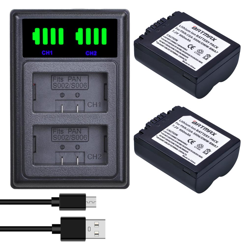 Batmax CGA-S006 CGR S006E S006 batterie + LED double chargeur USB avec Type C pour Panasonic DMC-FZ7 FZ8 FZ18 FZ28 FZ30 FZ35 FZ38 FZ50: 2battery and charger